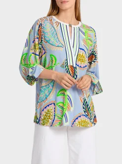 Marc Cain Blusen & Tuniken|Shirts & Tops-VISKOSEBLUSE IM MUSTERMIX deep summer sky