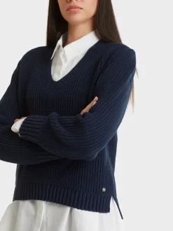 Marc Cain Pullover & Sweatshirts-V-NECK-PULLOVER KNITTED IN GERMANY midnight blue