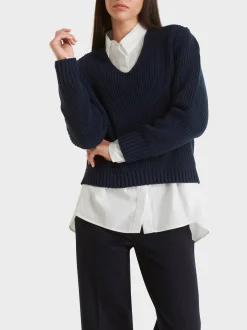 Marc Cain Pullover & Sweatshirts-V-NECK-PULLOVER KNITTED IN GERMANY midnight blue