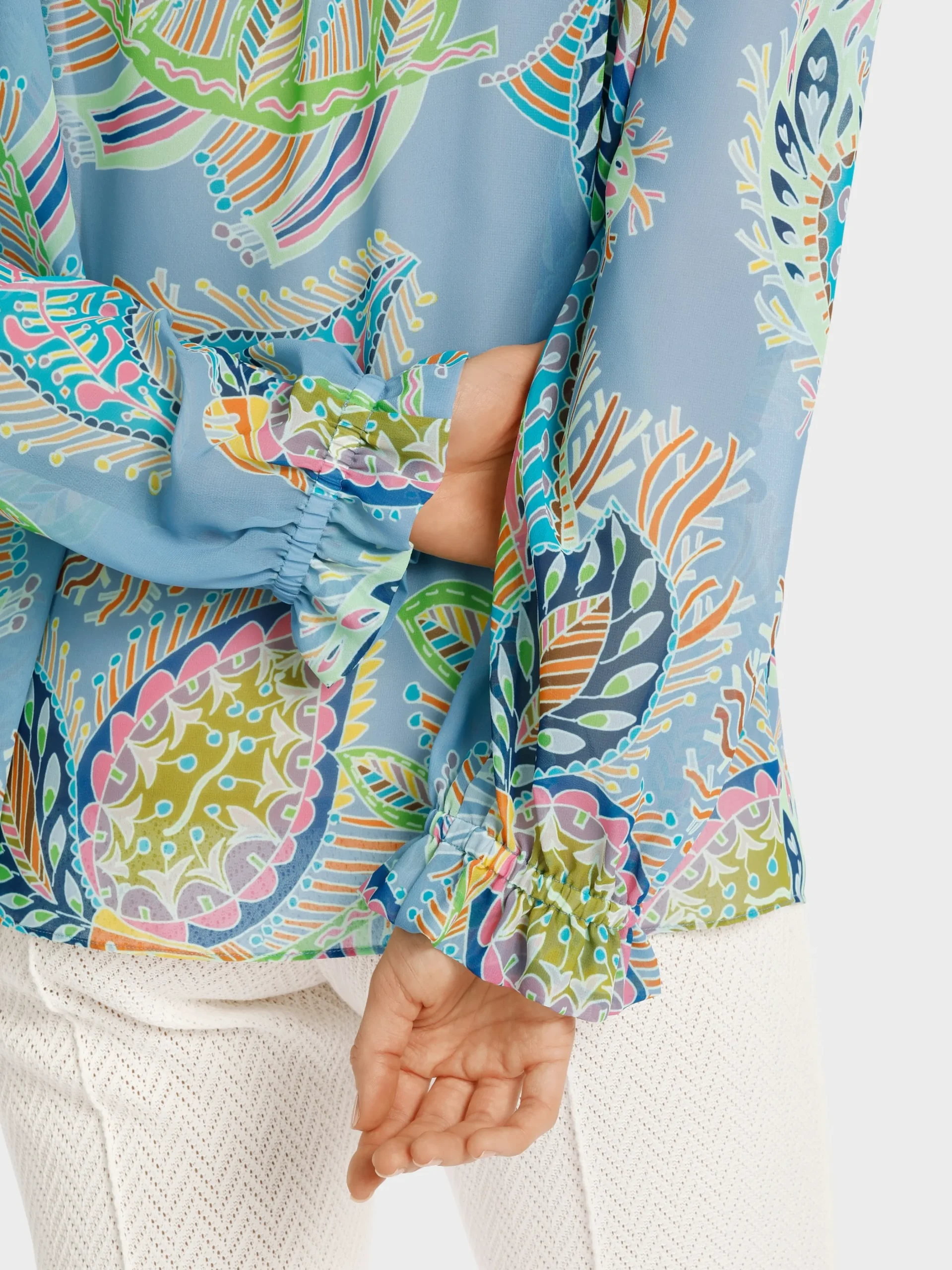 Marc Cain Blusen & Tuniken-WEITE BLUSE MIT BLATTMOTIV deep summer sky