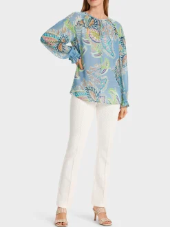 Marc Cain Blusen & Tuniken-WEITE BLUSE MIT BLATTMOTIV deep summer sky