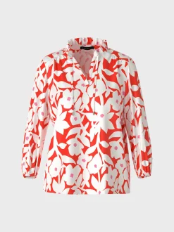 Marc Cain Blusen & Tuniken-WEITE VISKOSEBLUSE MIT ALLOVERPRINT bright tomato