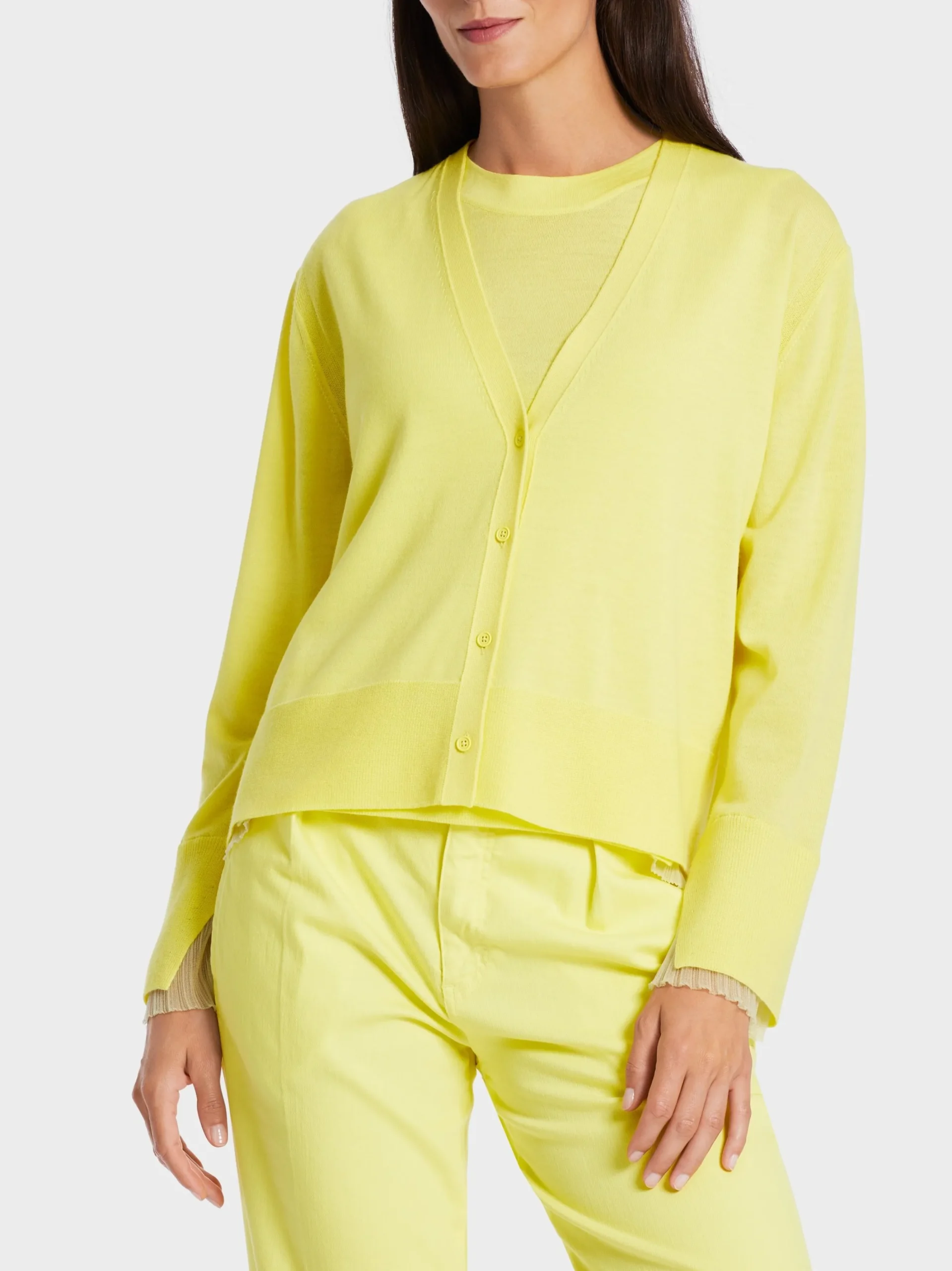 Marc Cain Jacken|Strick-WEITER CARDIGAN "RETHINK TOGETHER" pale lemon