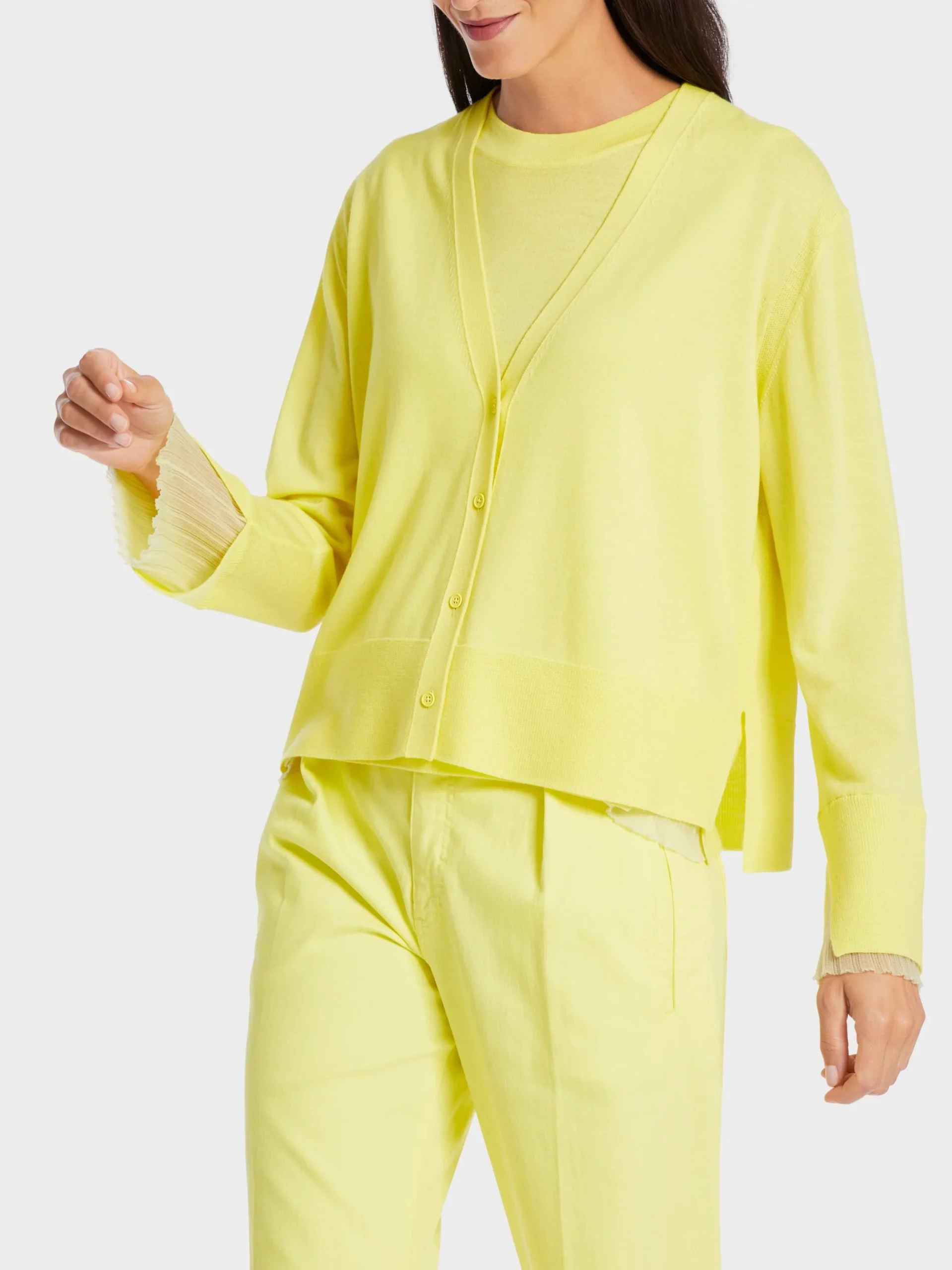 Marc Cain Jacken|Strick-WEITER CARDIGAN "RETHINK TOGETHER" pale lemon