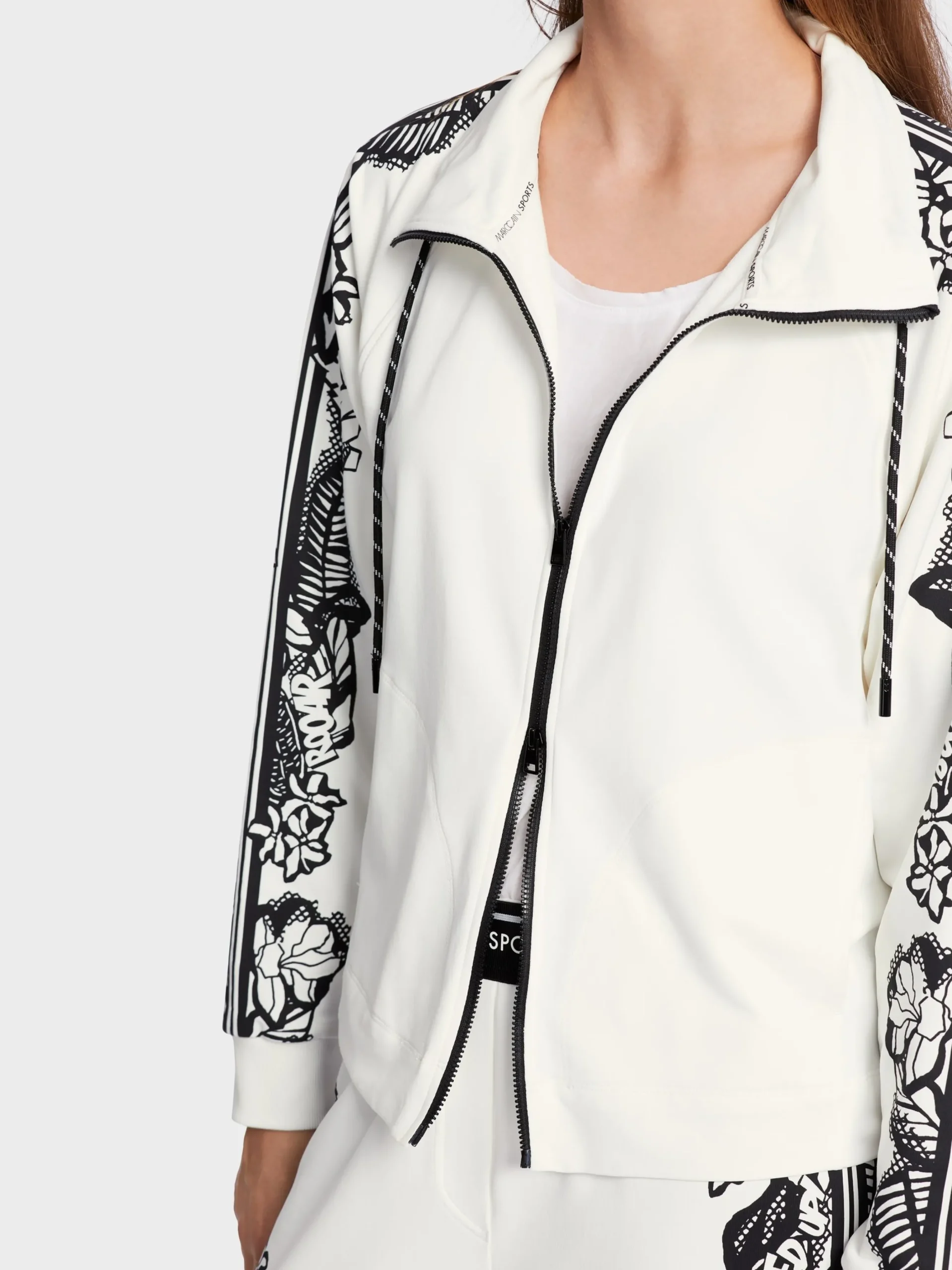 Marc Cain Jacken-ZIPPJACKE MIT FLORALEM PRINT white and black